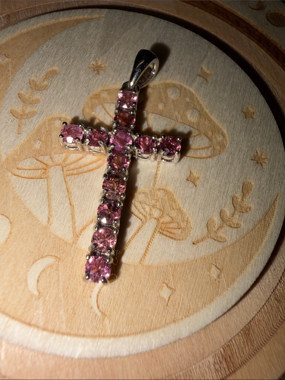 Pink Gemstone Cross Pendant Necklace - Sterling-Style